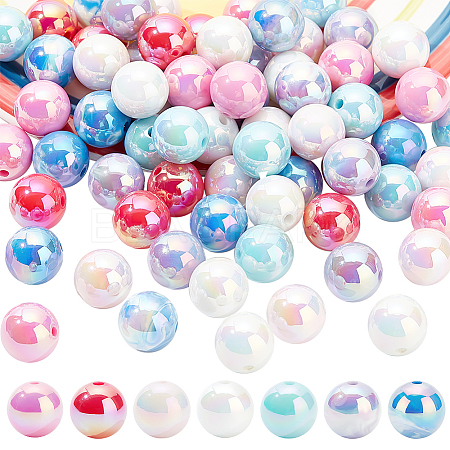   70Pcs 7 Styles UV Plating Opaque Acrylic Beads MACR-PH0001-63-1