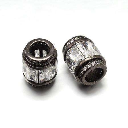 Column Brass Micro Pave Cubic Zirconia European Bead ZIRC-N017-20B-NR-1