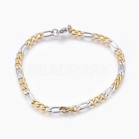 304 Stainless Steel Figaro Chain Bracelets BJEW-L636-08E-GP-1