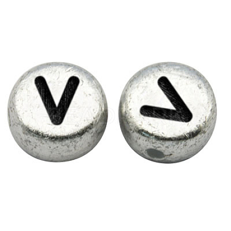 Silver Color Plated Acrylic Horizontal Hole Letter Beads X-MACR-PB43C9070-V-1