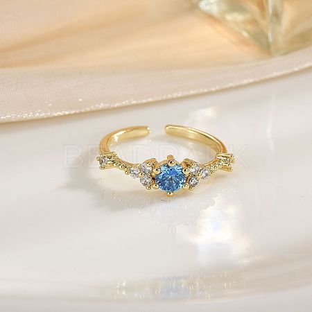 Brass Micro Pave Clear Cubic Zirconia Cuff Open Rings for Women WG0E64E-01-1