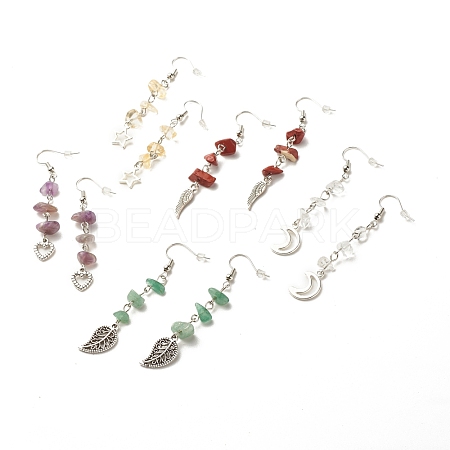 Natural Gemstone Chips Beads Long Chain Dangle Earrings EJEW-JE04892-1