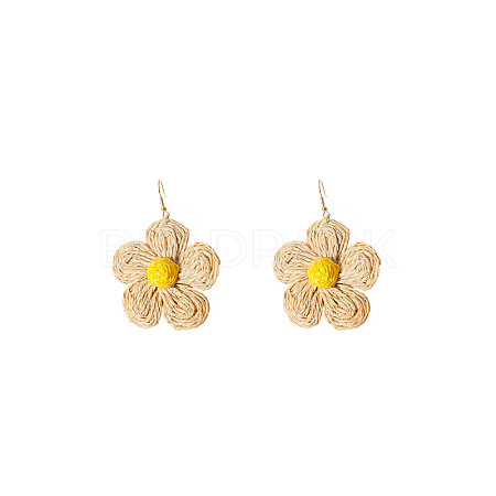 Flower Alloy Raffia Flower Dangle Earrings FS-WG89508-08-1