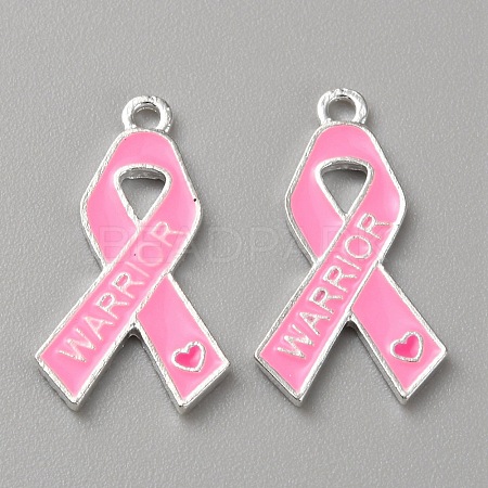 Breast Cancer Pink Awareness Ribbon Theme Alloy Enamel Pendants ENAM-WH0057-50G-1
