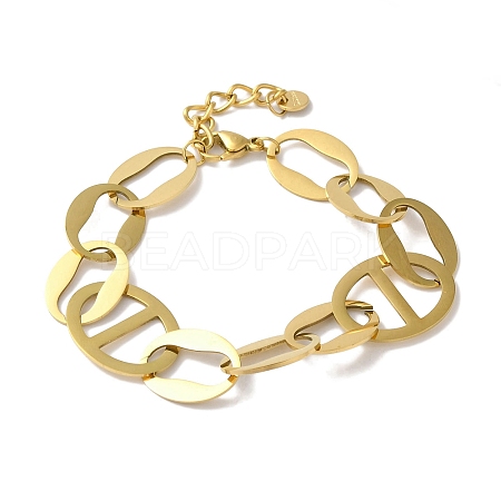 304 Stainless Steel Star Hollow Oval Link Chain Bracelets for Women BJEW-I315-11G-1
