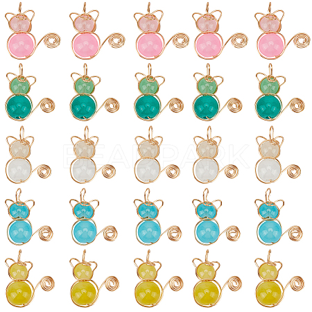 40Pcs 5 Colors Imitation Jade Glass Beads Pendants FIND-SC0009-72-1