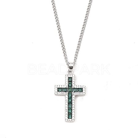 Brass Micro Pave Black Zirconia Cross Pendant Necklaces NJEW-M211-05D-P-1