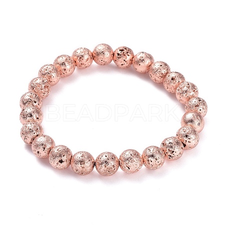 Electroplated Natural Lava Rock Beads Stretch Bracelets BJEW-G623-01RG-8mm-1