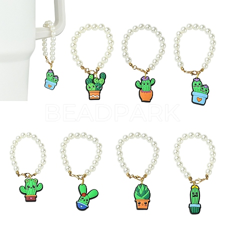 7Pcs 7 Styles Cactus PVC Plastic Cup Charms HJEW-CJ0001-19-1