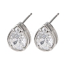 Brass Micro Pave Clear Cubic Zirconia Stud Earrings EJEW-C174-02G-P-4