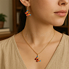 3 Colors Butterfly Alloy Enamel Pendant Necklace & Hoop Earring Sets SJEW-HY0001-03-5