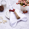 8Pcs 2 Colors Tartan Pattern Wood Beads & Jute Tassel Napkin Rings AJEW-CF0001-06-6