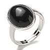Natural Obsidian Oval Adjustable Rings RJEW-K371-07S-24-2