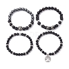 4Pcs 4 Style Natural Black Onyx & Lava Rock Beaded Stretch Bracelets Set BJEW-JB09672-4