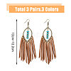 FIBLOOM 3 Pairs 3 Colors Imitation Leather Tassel Chandelier Earrings EJEW-FI0002-37-2