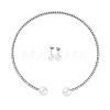 Round Plastic Imitation Pearl Stud Earrings & Rhinestone Cuff Choker Necklaces Sets SJEW-U003-04P-4