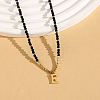 Stainless Steel Initial Pendant Faceted Round Natural Black Spinel Beaded Necklaces for Women ZD9259-5-1