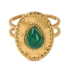 Teardrop Natural Dyed & Heated Green Onyx Agate Finger Rings RJEW-Q822-12G-2