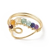 Natural Mixed Gemstone Braided Beaded Heart Open Cuff Ring RJEW-JR00549-5
