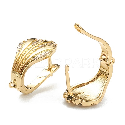 Shell Shape Brass Micro Pave Clear Cubic Zirconia Hoop Earring Findings with Latch Back Closure EJEW-A058-24G-1