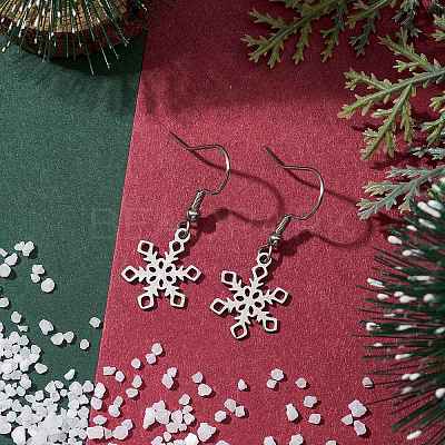 Non-Tarnish Hollow Christmas Snowflake 201 Stainless Steel Dangle Earrings for Women EJEW-JE05875-1