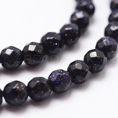 Synthetic Blue Goldstone Beads Strands G-D840-14-6mm-1