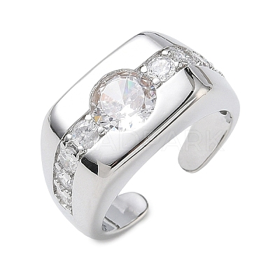 Brass Micro Pave Cubic Zirconia Cuff Open Rings for Women RJEW-L343-06P-1