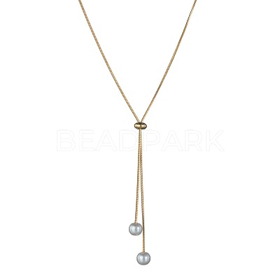 Alloy Snake Chain Slider Lariat Necklaces with Plastic Imitation Pearl Round Beads WG87CD3-01-1