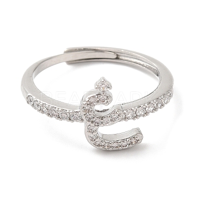 Rack Plating Brass Cubic Zirconia Arabic Letters Adjustable Rings for Women RJEW-S407-10P-06-1
