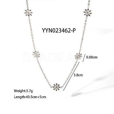 Elegant 304 Stainless Steel Daisy Link Chain Necklaces and Bracelets Sets for Women EE7355-4-1