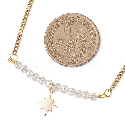 Electroplate Glass Faceted Rondelle Beaded Alloy Pendant 304 Stainless Steel Curb Chain Necklaces for Women NJEW-JN05764-03-1