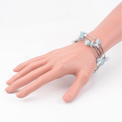 Four Loops Natural Aquamarine Beaded Wrap Bracelets BJEW-JB02332-01-1