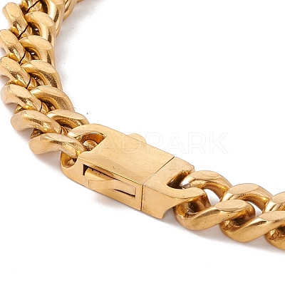 Ion Plating(IP) 304 Stainless Steel Curb Chains Bracelet with Crystal Rhinestone Padlock Clasp for Women BJEW-E107-01G-01-1