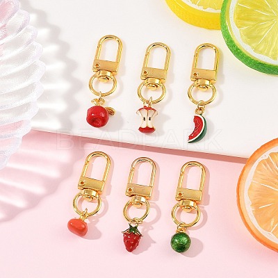 6Pcs Alloy Enamel Fruits Pendant Decorations HJEW-JM04032-1