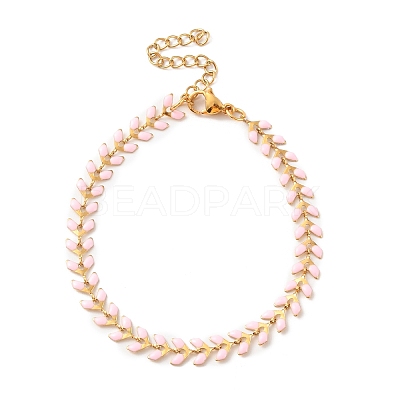 Enamel Ear of Wheat Link Chains Bracelet BJEW-P271-02G-03-1
