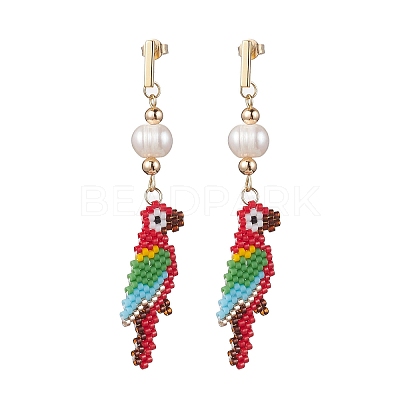 Glass and Natural Cultured Freshwater Pearl Beads Studs Earrings EJEW-MZ00135-1