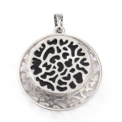 Natural Obsidian Pendants with Hollow Platinum Brass Findings G-P448-A12-P-1
