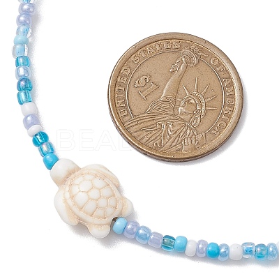 Summer Beach Sea Turtle Dyed Synthetic Turquoise & Glass Seed Beads Beaded Necklaces for Women NJEW-JN05081-02-1