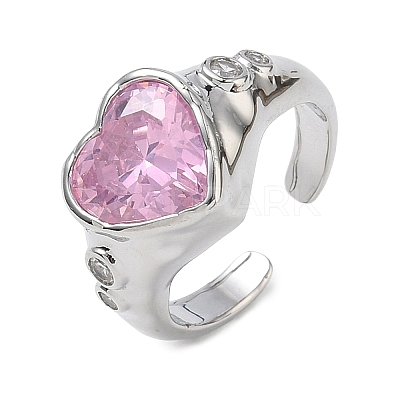 Brass Pave Cubic Zirconia Cuff Open Rings for Women RJEW-L343-08P-02-1