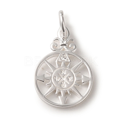 925 Sterling Silver Pave Clear Cubic Zirconia Compass Charms STER-K180-02S-1