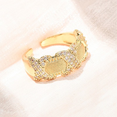 Brass Micro Pave Cubic Zirconia Cuff Open Rings CU-CBAB3AD-17G-1