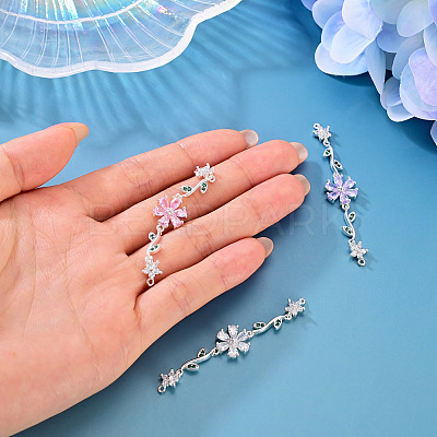 3Pcs 3 Colors Brass Pave Cubic Zirconia Connector Charms KK-TA0008-71S-1