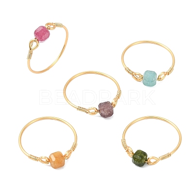 Natural Multicolor Tourmaline Beads Finger Rings RJEW-JR01042-1