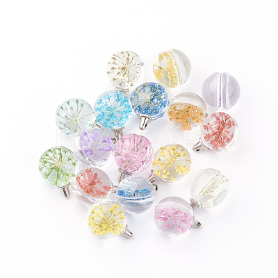 Round Alloy Glass Pendants GLAA-Q051-15mm-06P-1
