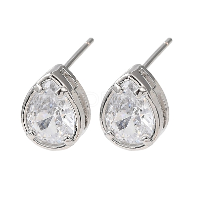 Brass Micro Pave Clear Cubic Zirconia Stud Earrings EJEW-C174-02G-P-1