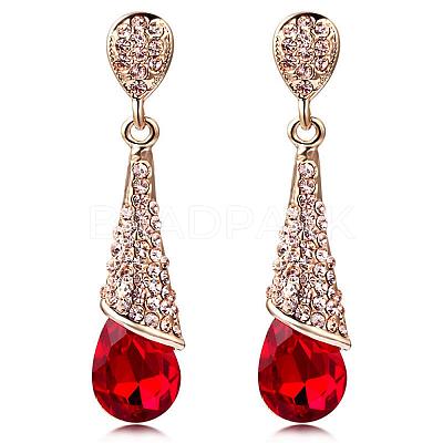 Real 18K Gold Plated Brass Rhinestone Teardrop Stud Earrings EJEW-EE0001-232E-1