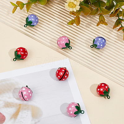 12Pcs 3 Colors Baking Paint Brass Bell Pendants FIND-GF0004-13-1