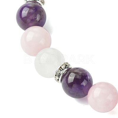 8.5mm Natural Rose Quartz & Quartz Crystal & Amethyst Round Beaded Stretch Bracelets for Women BJEW-JB10737-1