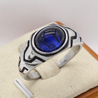 316L Surgical Stainless Steel and Synthetic Gemstone Finger Rings for Men FS-WG3E90C-09-1