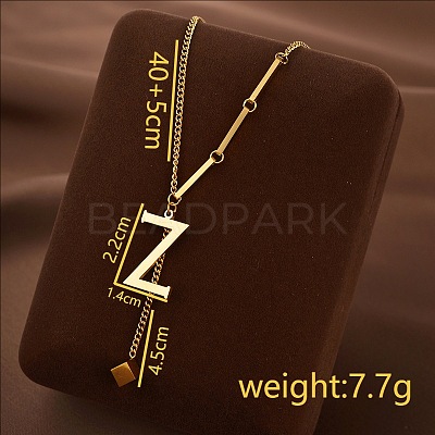 304 Stainless Steel Initial Pendant with Dice Tassel Necklaces FS-WGD823D-26-1